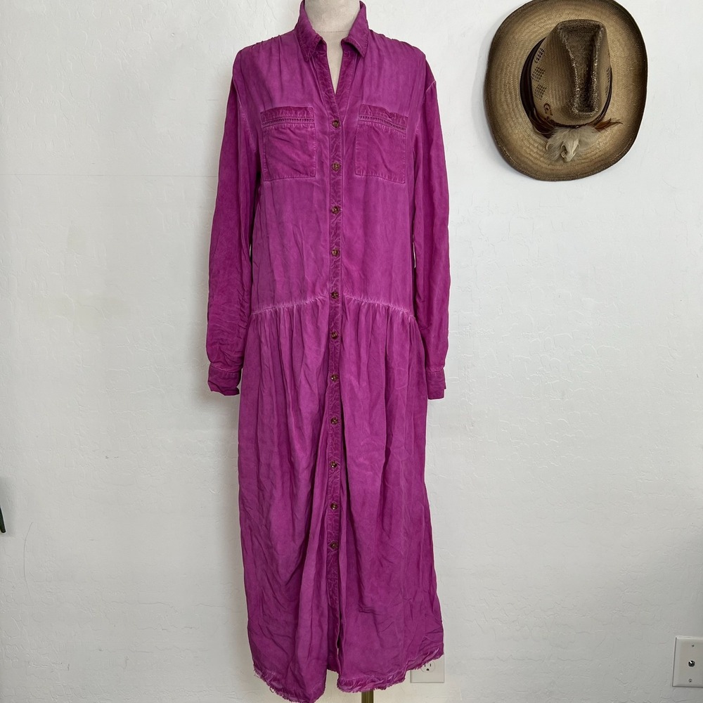 Anthropologie Pilcro Kimberly Magenta Purple Viscose Maxi Shirt Dress XS